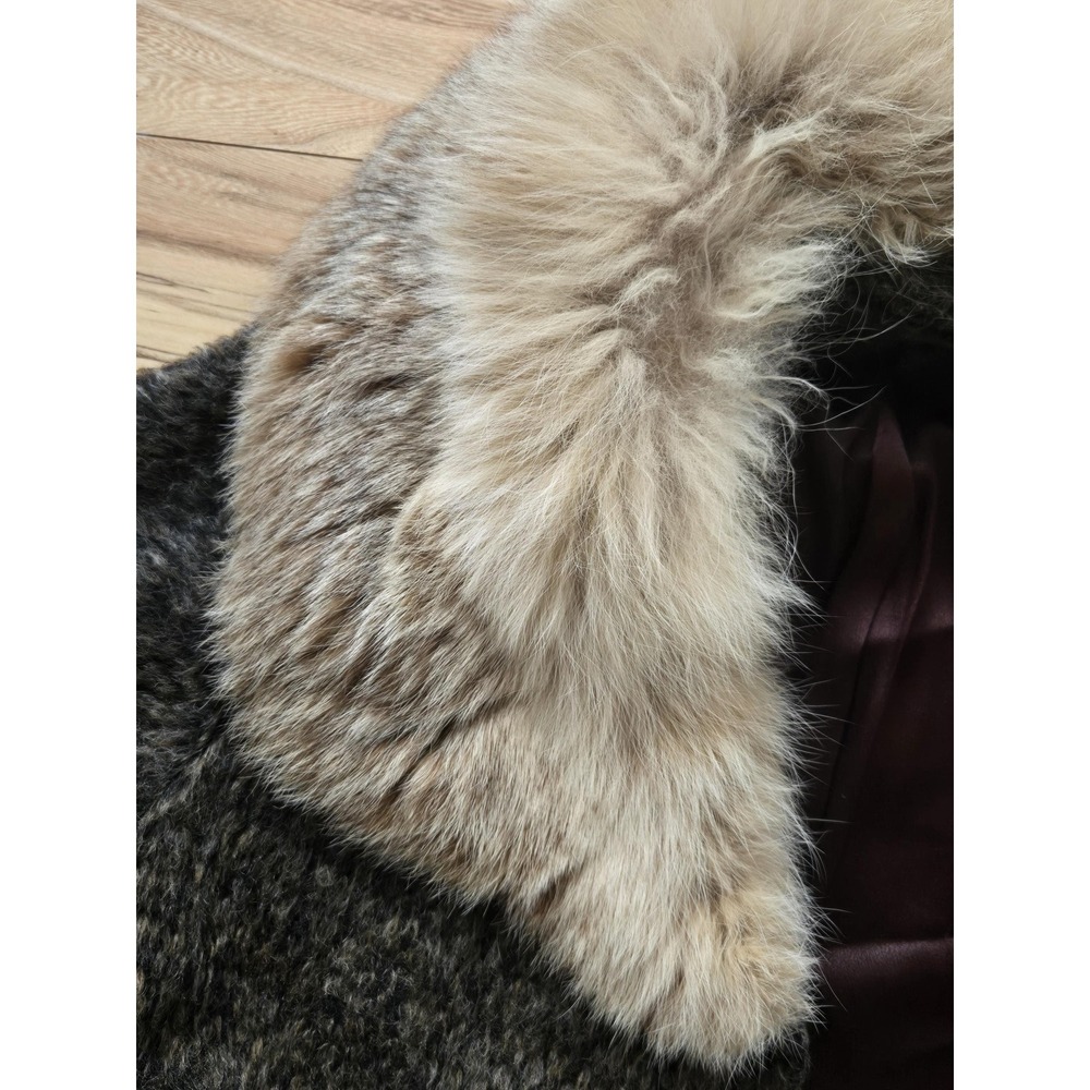 Vtg 60s 70s Wool Coat Real Fox Fur Collar Fall Winter Cozy Luxury ILGWU Gray - Picture 8 of 16